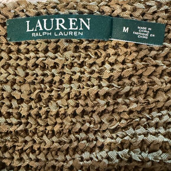 Lauren Ralph Lauren Medium Darbye Crochet Short Sleeve Top Olive Green Boho Fall - Picture 4 of 6